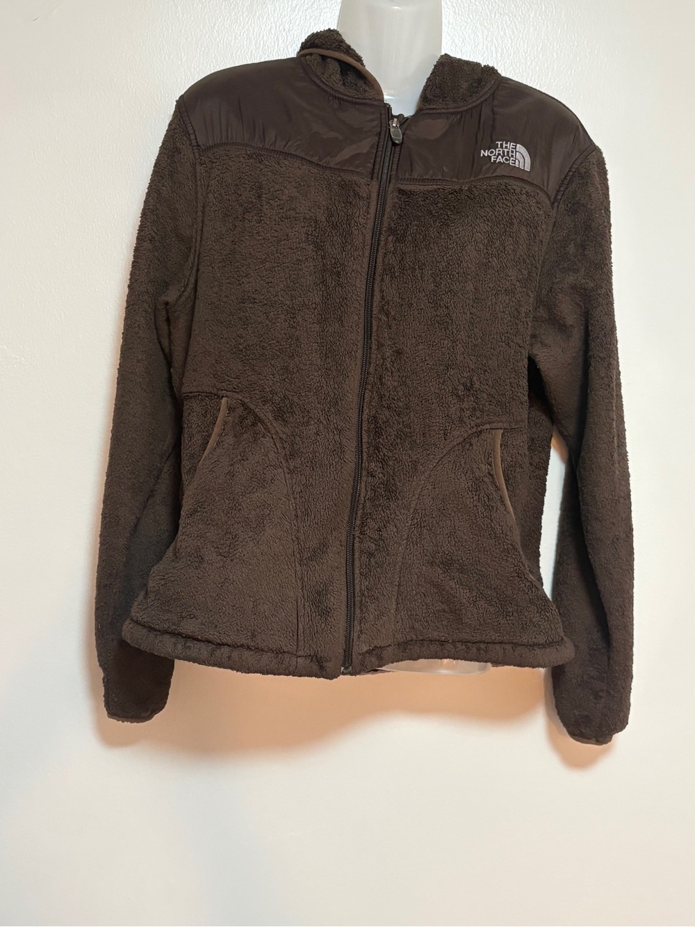 THE NORTH FACE BROWN FLEECE HOODED JACKET SIZE L